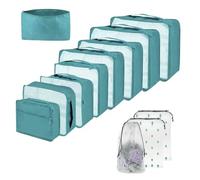 12 cubos de embalaje grandes para maletas, varios tamaños, bolsas organizadoras de maletas, bolsas organizadoras de equipaje ligeras e impermeables, azul celeste, L