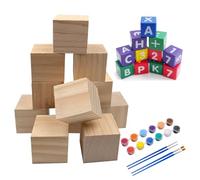 12 cubos de madera en blanco, bloques de madera para manualidades, 5 x 5 x 5 cm, bloque de madera natural para pintar, decoración de cubos de madera y 4 lápices de graffiti de acuarela y 12 pigmentos