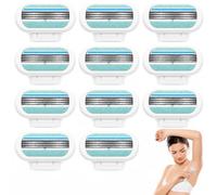 12 Cuchillas de Afeitar Mujer Compatibles con Venus Recambios 3 Capas Azul | Maquinilla de Afeitar Mujer en Acero Inoxidable Afeitado Preciso para Vello Corporal Axilas y Bikini