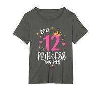 12º Cumpleaños De La Hija Una Princesa Nació 2013 Camiseta, Mujer Tallas Grandes, Asfalto, 1XL Grande