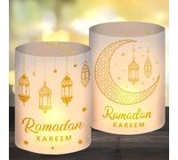 12 Decoración de Mesa linternas Ramadán, Ramadán Kareem decoración de Mesa islámica para Ramadán, con linternas de Luna y Estrella de Mubarak para Celebraciones de Eid Ramadán