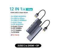 (12 en 1E (2HDMI DP) Estación de acoplamiento USB tipo C a HDMI HUB DP 4K 60Hz RJ45 VGA PD100W Adaptador
