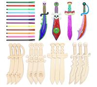12 espadas piratas de madera, para pintar, sable pirata creativo, espada de madera para niños, piratas, juego de manualidades de madera, regalo para niños y niñas, decoración de pintura