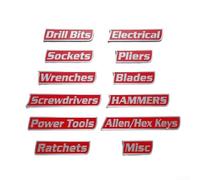 12 etiquetas magnéticas para organizar el baúl de herramientas, resistentes, para taller, garaje, cajones, armarios, estantes, calcomanías de plástico extraíbles, 14 cm (plata + rojo)