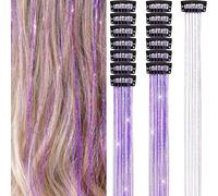 12 extensiones de pelo con clip en la isla, 20 pulgadas con clip para cabello con brillo en champán para niñas y mujeres, kit de accesorios para festivales, fiestas, cosplay (M)