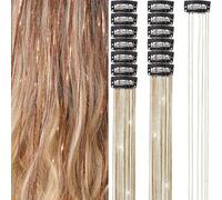 12 extensiones de pelo con clip en la isla, 20 pulgadas con clip para el pelo con chispas en champán para niñas y mujeres, kit para festivales, fiestas, cosplay (J)