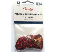 12 Fender® 351 Púas, Extra Pesadas Rojo Moto, Bolsa Para Púas