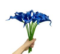 12 flores artificiales de lirio de cala azul real, 13 pulgadas de una sola cabeza de poliuretano, accesorio de ramo de flores pequeñas, ramo de boda de lirio de cala para plantas verdes, guirnalda