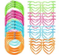 12 gafas con pajita para gafas, pajitas reutilizables, pajitas de anillo divertidas, flexibles, multicolores, marcos de gafas en forma de corazón