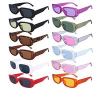 12 gafas de sol vintage rectangulares para mujer y hombre, gafas de sol de moda, gafas de sol de fiesta, gafas de sol retro con protección UV, gafas de sol coloridas para viajes al aire libre