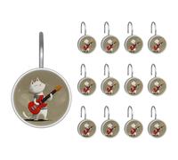 12 ganchos de gato tocando la guitarra (3) anillos de cortina de ducha para baño, ganchos decorativos para cortina de ducha, varillas y forro