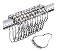 12 Ganchos para Cortina de Ducha, Anillos de Cortina de Ducha de Acero Inoxidable Plateado con Bolas rodantes, Resistente al óxido, Cierre Resistente, Adecuado para baños estándar