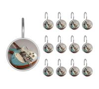 12 ganchos para cortina de ducha con diseño de guitarra eléctrica para baño, ganchos decorativos para cortina de ducha, varillas y forro