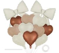 12 globos de corazón de 18 pulgadas y globos de lazo de 38 pulgadas, globos grandes de papel de aluminio, decoración de fiesta para cumpleaños, baby shower, San Valentín, boda, fiesta (crema beige