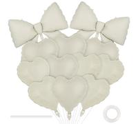 12 globos de corazón de 18 pulgadas y globos de lazo de 38 pulgadas, globos grandes de papel de aluminio, decoración de fiesta para cumpleaños, baby shower, San Valentín, boda, fiesta (crema)