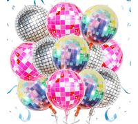 12 globos de discoteca de 22 pulgadas 4D redondos rosa plateado para fiestas de cumpleaños de despedida de soltera y temas de los años 70, 80, 90