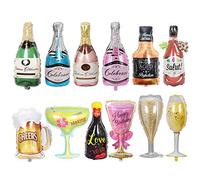 12 globos de helio mylar de papel de aluminio, botella de champán, copa de whisky de hidrógeno, vasos de cerveza, suministros de decoración para cumpleaños, graduación, aniversario, ceremonia de boda