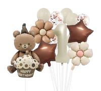 12 globos decorativos para primer cumpleaños, diseño de oso de látex | Globos de papel de aluminio, diseño de margaritas y estrella, globos de crema, globos de confeti, para decoración de