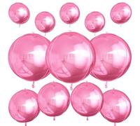 12 globos redondos de papel de aluminio rosa, 56cm 38cm 25cm globo de helio 4D, globo de papel de aluminio rosa metálico para cumpleaños, día de San Valentín, graduación, boda, aniversario, discoteca