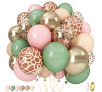 12 globos retro verde rosa 60 unidades verde salvia pastel rosa oro globo rosa claro crema beige globo con estampado de animales para niñas, selva, safari, cumpleaños, baby shower, salvaje, una jirafa
