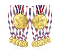 12 Golden Plastic Winner Medals with Ribbon Necklace for Performances, Competitions and Party Gifts,Sports Day Medals for Children,Adults,Kids Medals