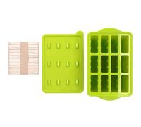 12 Grids Silicone Ice Cream Tray, Ice Cream Maker DIY Mold with Lid and 50 Sticks, Food Grade Non Ice Bar Mold for Home Kitchen, Microwave Oven Safe Freezer Friendly (Verde +50 Palitos de Helado)