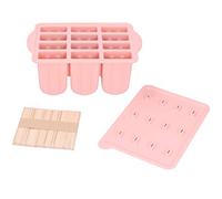 12 Grids Silicone Ice Cream Tray, Ice Cream Maker DIY Mold with Lid and 50 Sticks, Food Grade Non Ice Bar Mold for Home Kitchen, Microwave Oven Safe Freezer Friendly (Rosa +50 palitos de helado)