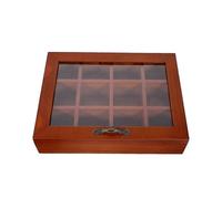 12 Grids Wooden Tea Bag Holder Sugar Packets Spice Pouches Storage Case Instant Coffee Bag Boxes with Clear Lid