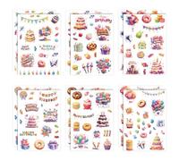12 Hojas Cumpleaños Pegatinas, Lindas Feliz Cumpleaños Pegatinas para Regalo Tarjetas Sobres Bricolaje Manualidades Decoración Favores de Fiesta Suministros para Niños Adultos (6 Estilos)