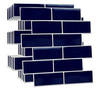 12 hojas de 30,48 x 15,24 cm, color azul oscuro, brillante, adhesivo para azulejos de cocina, para pegar en mosaicos de metro, pintura de baldosas, resistente al calor, decoración de baño, decoración de cocina