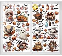12 hojas de calcomanías de ventana de Halloween de gran tamaño, decoraciones de murciélagos, arañas, vampiros y brujas, calcomanías para ventanas de Halloween