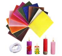 12 Hojas de Cera de Abejas,Placas de Cera de 12 Colores para Velas,Juego de Fabricación de Velas de Cera de Abejas,20x15 cm,Hojas de Cera para Decoración de Velas con Mecha de Algodón