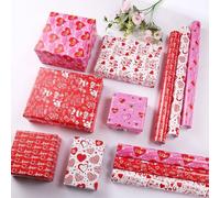 12 hojas de papel de regalo para el día de San Valentín para hombres y mujeres, aniversario, manualidades, regalos, papel de regalo con impresión de labios de corazón rojo y diseño de letras de amor