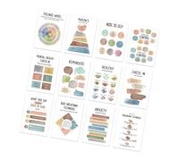 12 hojas de pósteres de esquina relajantes, póster inspirador de salud mental, tabla de sensación de pared para oficina, aula, 10 x 14 pulgadas, papel recubierto impermeable, gráficos educativos