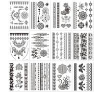 12 Hojas De Tatuajes Temporales Con Lazo De Encaje Negro Para Manos, Resistentes Al Agua, De Larga Duración, Para Decoración De Fiestas Para Mujeres Y Niñas.