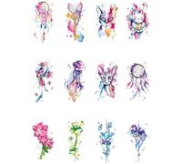 12 hojas de tatuajes temporales de flores de acuarela for mujeres y niñas, tatuajes falsos for arte corporal, brazo y vientre.(Set 01)