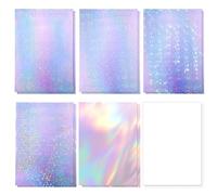 12 Hojas Lámina Holográfica A4 Transparente Adhesivo Imprimible Autoadhesivo Película Laminada Holográfica Impermeable para Manualidades DIY 6 Estilos Papel Brillante