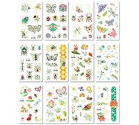 12 Hojas Pegatinas De Tatuajes De Dibujos Animados Para Niños, Pegatinas Temporales Impermeables Con Diseño De Insectos Que Brillan En La Oscuridad.