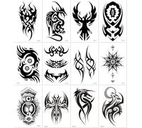 12 Hojas Pegatinas De Tatuajes Temporales A Prueba De Agua Para Todo El Antebrazo Con Símbolos De Tótem Y Pegatinas Para La Parte Inferior Del Brazo