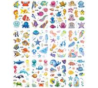12 Hojas Pegatinas De Tatuajes Temporales Con Purpurina De Animales Marinos Para Niños, Pegatinas Con Estampado De Ballena De Dibujos Animados, Resistentes Al Agua.