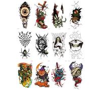 12 Hojas Tatuajes Florales Fosforescentes Para El Brazo Con Temática De Halloween, Divertidos Y Terroríficos, Resistentes Al Agua, Ecológicos Y Seguros Para Hombres Y Mujeres.