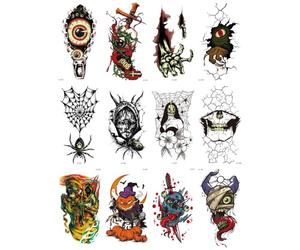 12 Hojas Tatuajes Florales Fosforescentes Para El Brazo Con Temática De Halloween, Divertidos Y Terroríficos, Resistentes Al Agua, Ecológicos Y Seguros Para Hombres Y Mujeres.