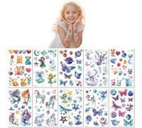 12 Hojas Tatuajes Temporales De Fantasía Con Purpurina Y Diseño De Cuentos De Hadas Mariposas Y Osos A Prueba De Agua