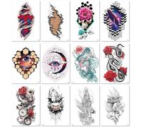 12 Hojas Tatuajes Temporales Impermeables Con Imágenes De Animales Y Buda Para Hombres Y Mujeres, En Blanco Y Negro Y A Color. 150 * 210MM A10