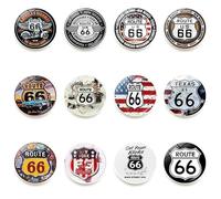 12 imanes de nevera de la ruta US 66, calcomanías magnéticas de cristal con logotipo de la ruta 66, recuerdos de viaje para refrigeradores, aulas, oficinas, pizarras blancas, decoración del hogar