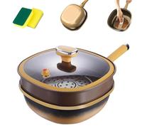12 in Titanium Alloy Non-Stick Pot with Lid, Multi-Purpose Cooking Pan and Wok With Ergonomic Stay-Cool Handles for Frying, Stewing, Free cleaning cloth (B)
