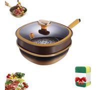 12 in titanium alloy non-stick pot with lid, Titanium ceramic pan, Multi-Purpose Deep Saute Pan with Steamer Basket, for Frying Stir-frying Stewing Cooking Methods (Pot+Lid+Steamer)