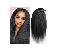 12 inch Kinky Silk Base Human Hair Topper for Women,Clip in Yaki Straight Hair Toppers Hairpiece 130 Density Natural Black(14x16cm)