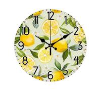 12 Inch Silent Non-Ticking Round Wooden Lemon Fruit Wall Clock for Living Room Kitchen Bedroom Office Farmhouse Decor Compatible with Various Brands