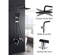 12- Inch Thermostatic Shower Set Shower System with Temperature Display Wall Mount Shower Faucet Set with Rainfall Shower Head Handheld Shower and Tub Spout Faucet